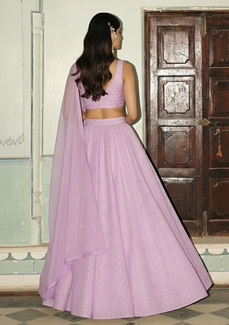 Lavender Zari Tissue Lehenga Set - Indya
