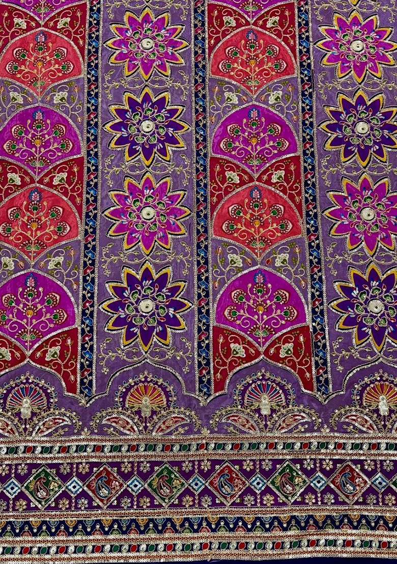 Purple Embroidered Crepe Lehenga Set - Indya