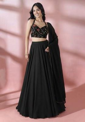 Black Embroidered Chanderi Lehenga Set