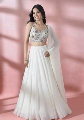 White Embroidered Chanderi Lehenga Set