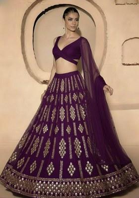 Deep Plum Embellished Georgette Lehenga Set