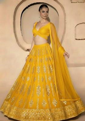 Yellow Embellished Georgette Lehenga Set