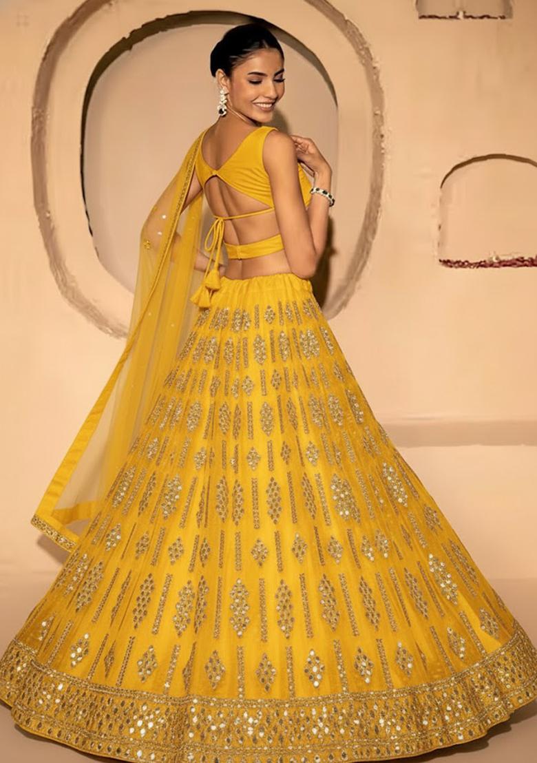 Yellow Embellished Georgette Lehenga Set - Indya
