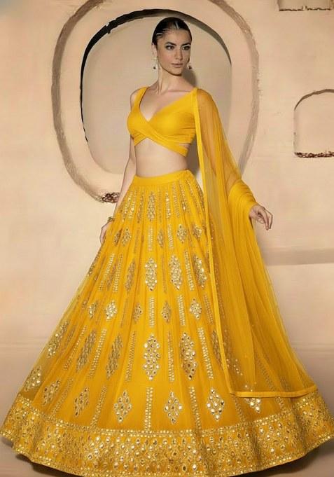 Yellow Embellished Georgette Lehenga Set