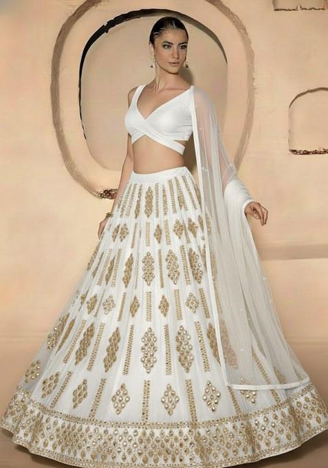 Ivory Embellished Georgette Lehenga Set