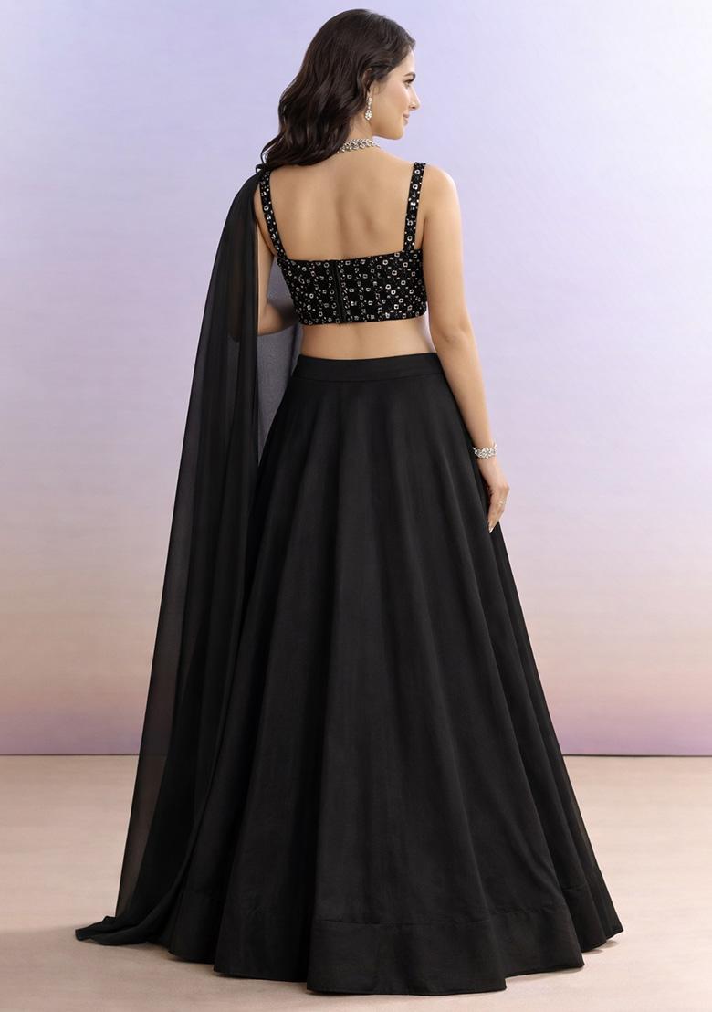Black Mirror Work Net Lehenga Set - Indya