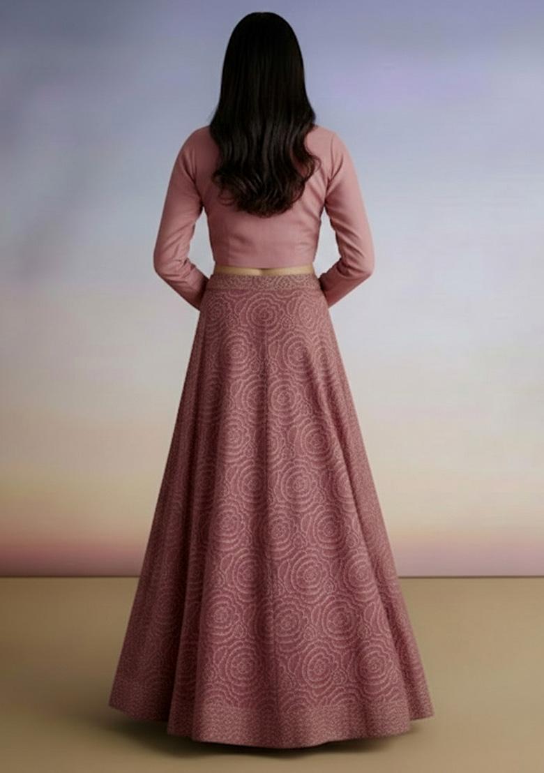 Muave Embroidered Crepe Lehenga Set - Indya