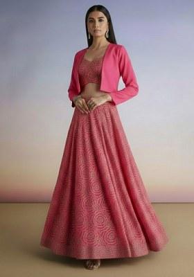 Pink Embroidered Crepe Lehenga Set