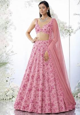 Light Pink Sequin Net Lehenga Set