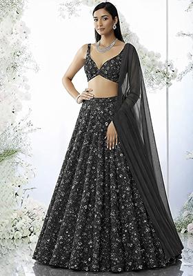 Black Sequin Net Lehenga Set