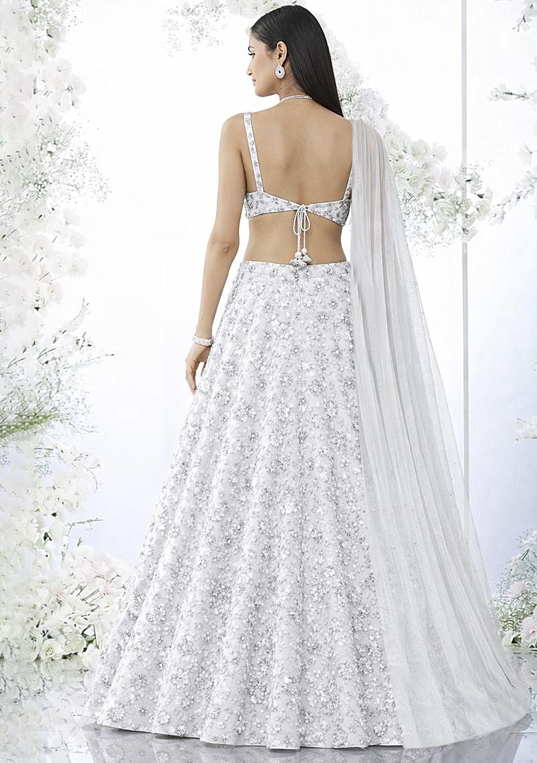 Ivory Sequin Net Lehenga Set - Indya