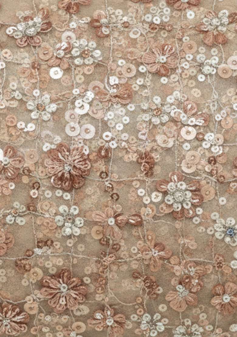 Beige Embroidered Net Lehenga Set - Indya