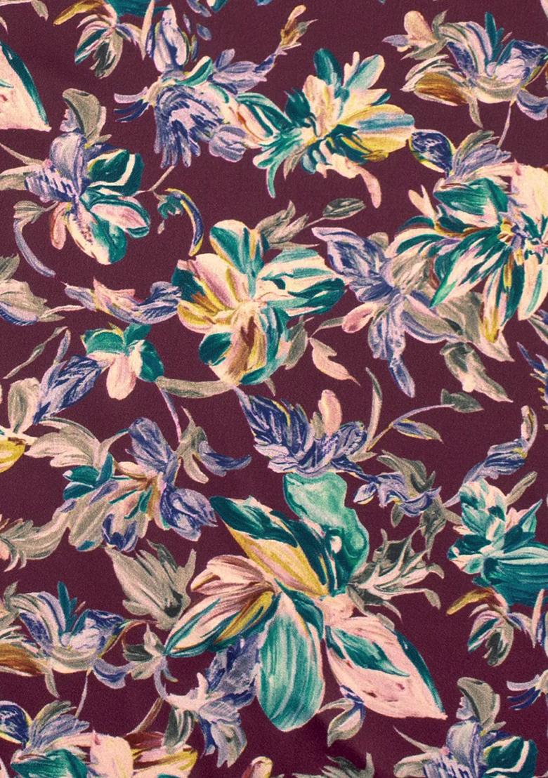 Maroon Floral Print Satin Lehenga Set - Indya