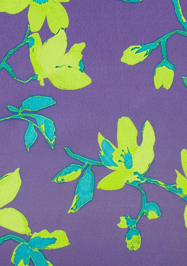 Lavender Floral Print Satin Lehenga Set - Indya