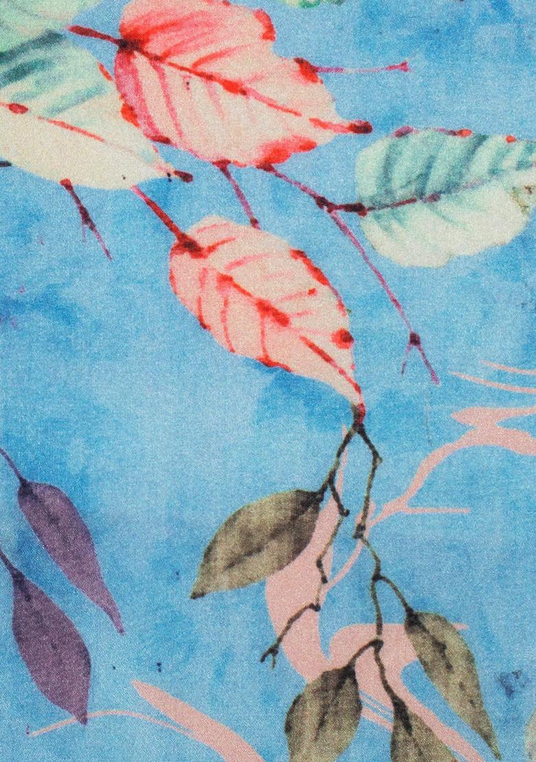 Light Blue Floral Print Silk Lehenga Set - Indya