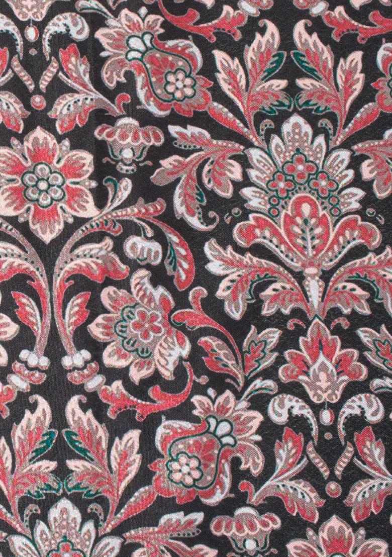 Charcoal Grey Floral Print Silk Lehenga Set - Indya