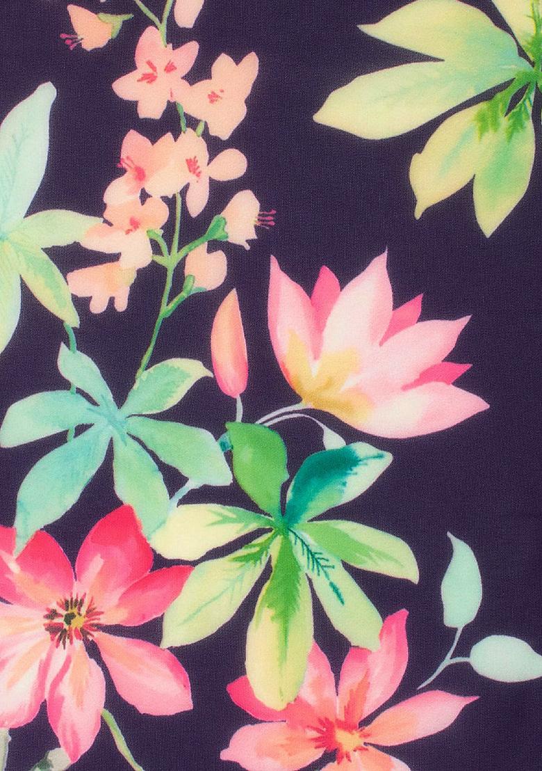 Purple Floral Print Georgette Lehenga Set - Indya