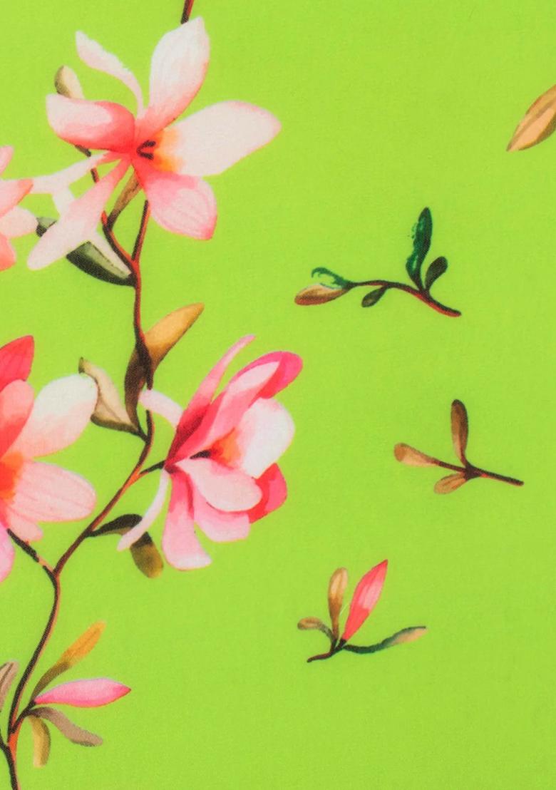 Leaf Green Floral Print Georgette Lehenga Set - Indya