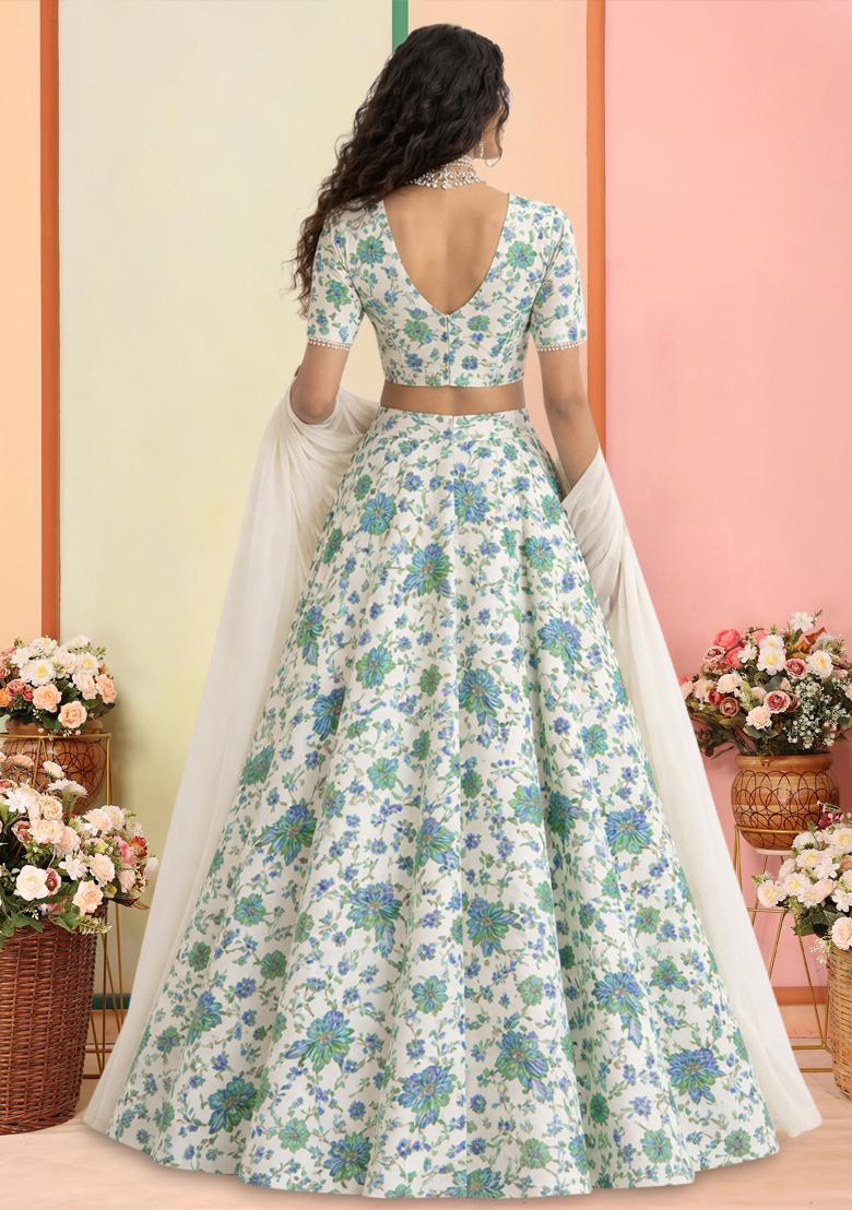 Ivory Embroidered Crepe Lehenga Set - Indya