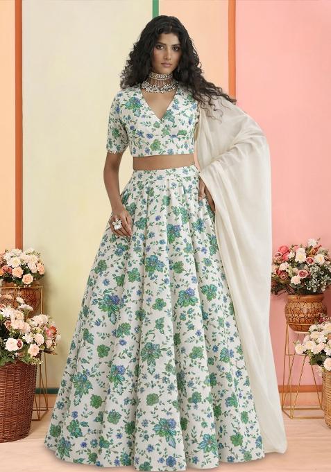 Ivory Embroidered Crepe Lehenga Set