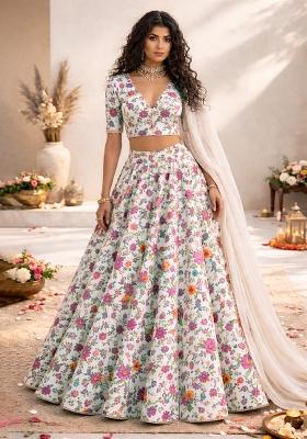 Multicolor Embroidered Crepe Lehenga Set