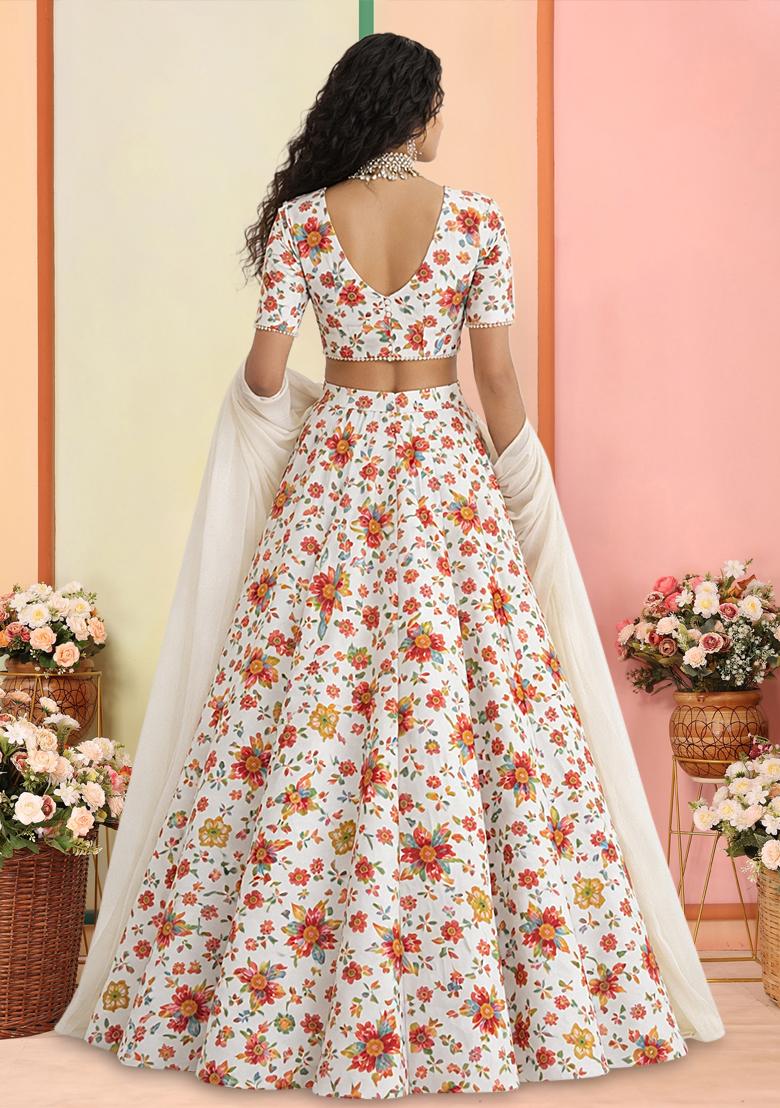 Multicolor Embroidered Crepe Lehenga Set - Indya