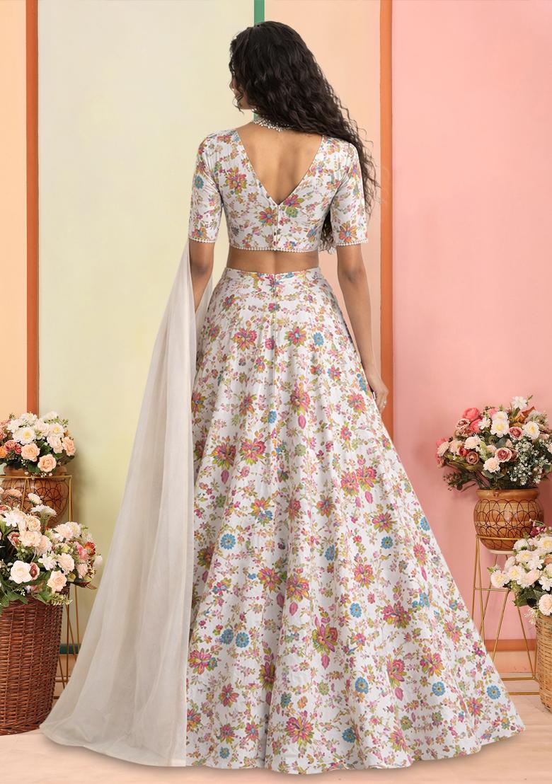 Multicolor Embroidered Crepe Lehenga Set - Indya