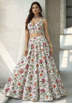 Multicolor Embroidered Crepe Lehenga Set