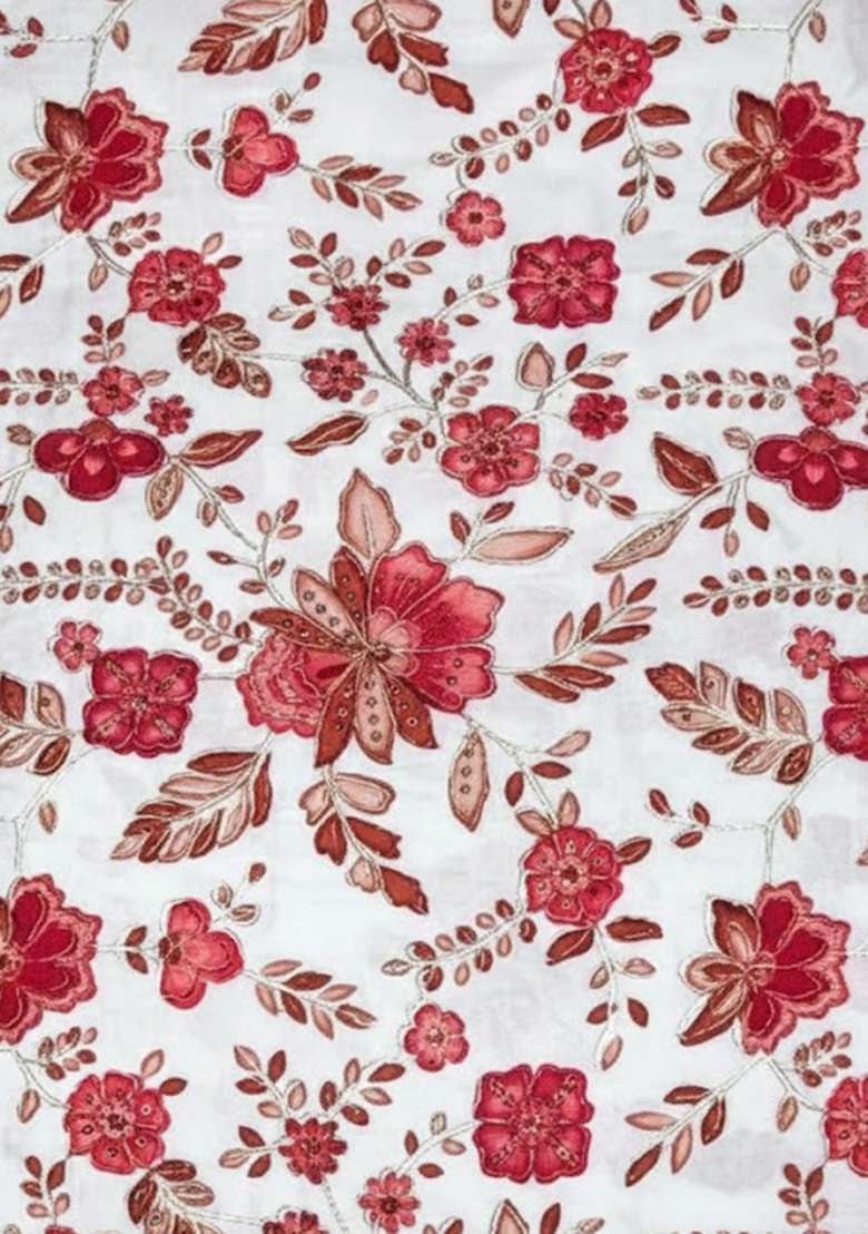 Ivory Crepe Lehenga Set with Floral Print for Diwali | Wedding & Festive Wear - Indya