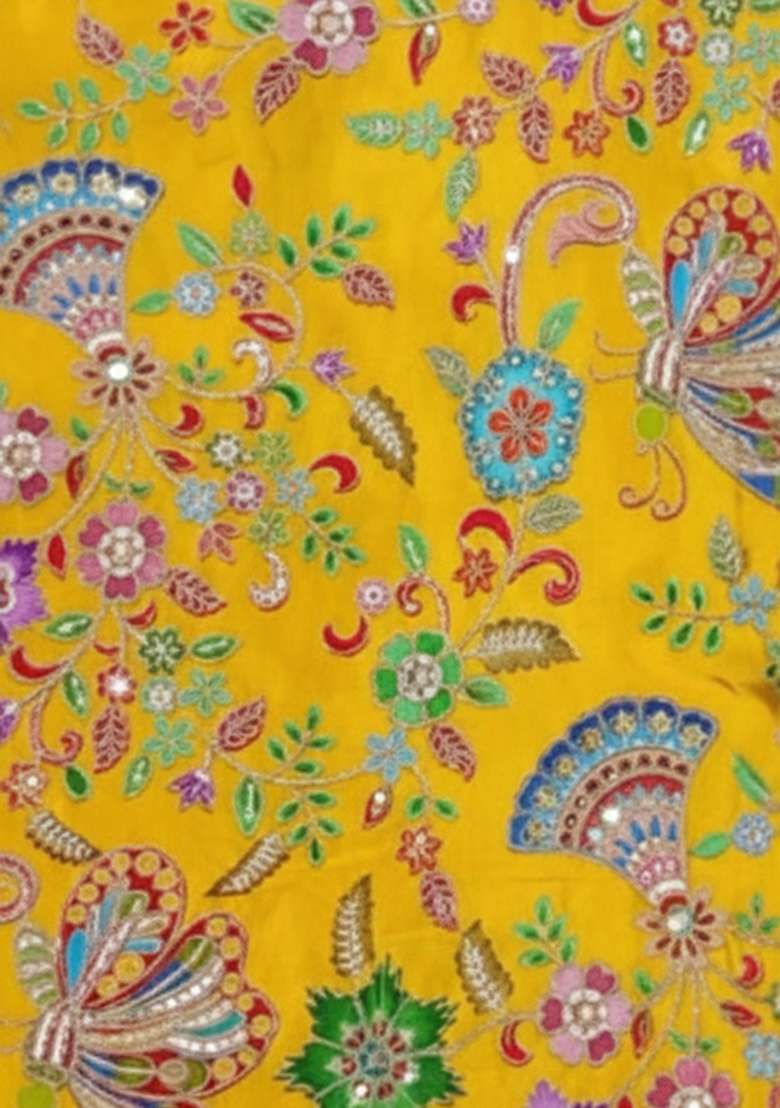 Yellow Embroidered Crepe Lehenga Set - Indya