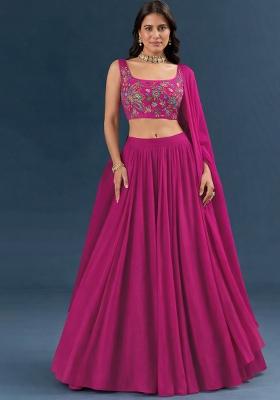 Rani Pink Embroidered Crepe Lehenga Set