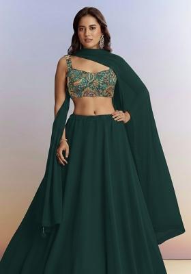 Bottle Green Embroidered Crepe Lehenga Set
