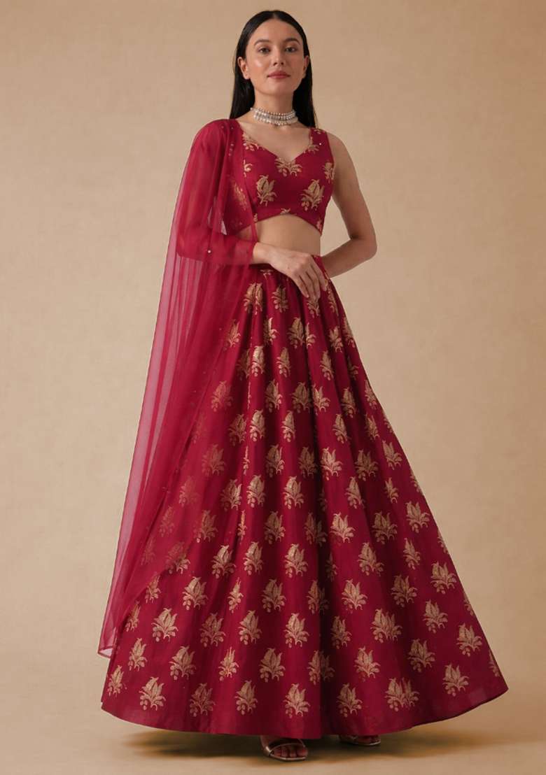 Rani Pink Brocade Lehenga Set - Indya
