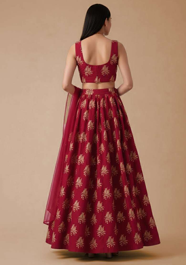 Rani Pink Brocade Lehenga Set - Indya