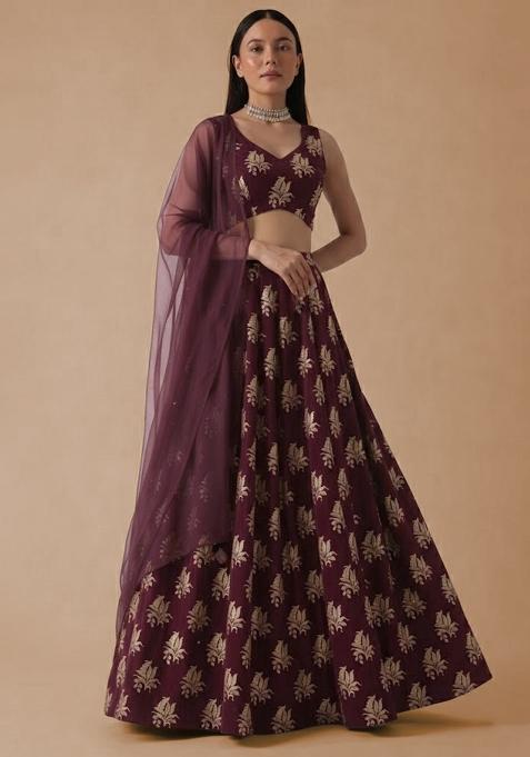 Maroon Brocade Lehenga Set