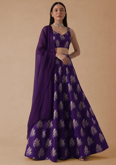 Purple Brocade Lehenga Set