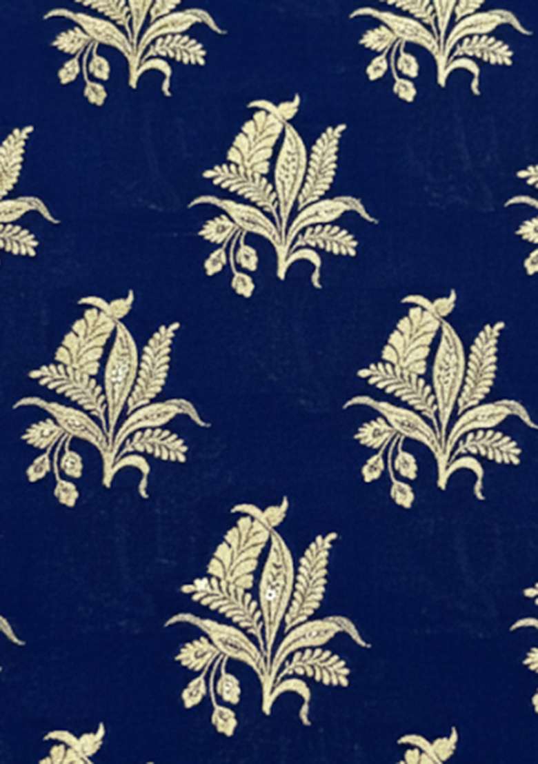 Navy Blue Brocade Lehenga Set - Indya