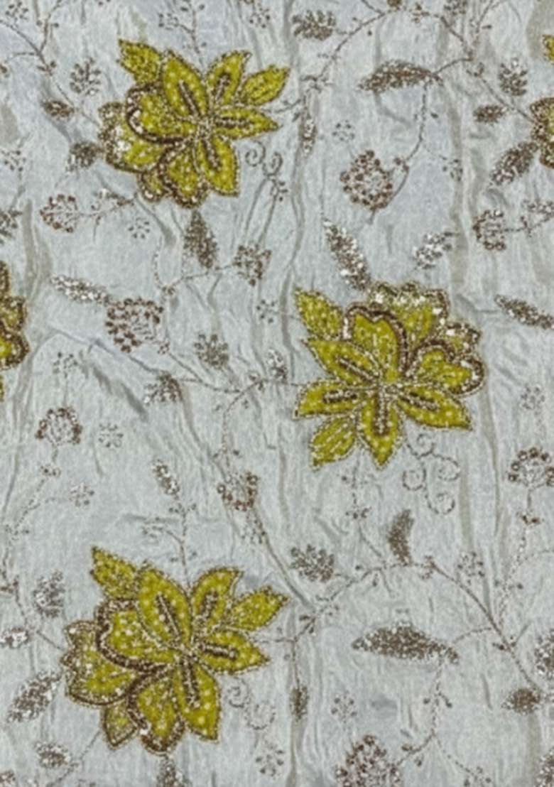 Off White Embroidered Tissue Lehenga Set - Indya
