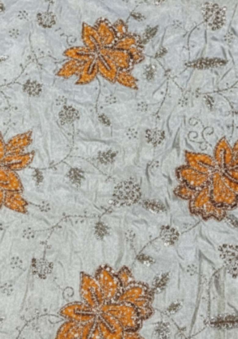 Grey Embroidered Tissue Lehenga Set - Indya