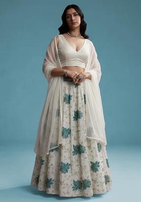 Off White Embroidered Tissue Lehenga Set
