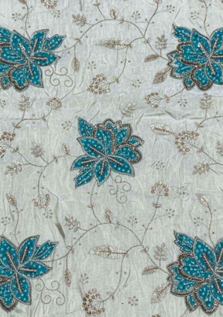 Off White Embroidered Tissue Lehenga Set - Indya