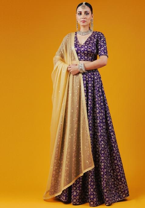 Purple Silk Lehenga Set