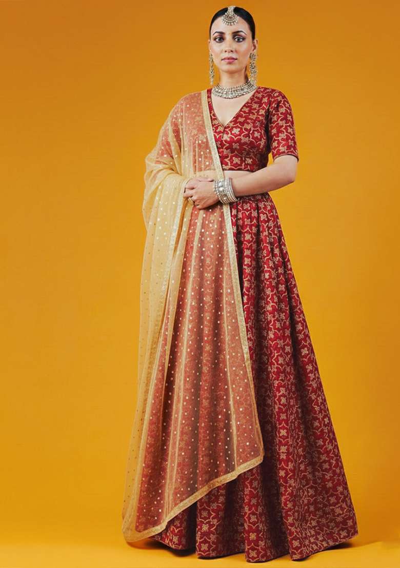 Red Silk Lehenga Set - Indya