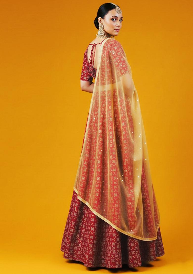 Red Silk Lehenga Set - Indya