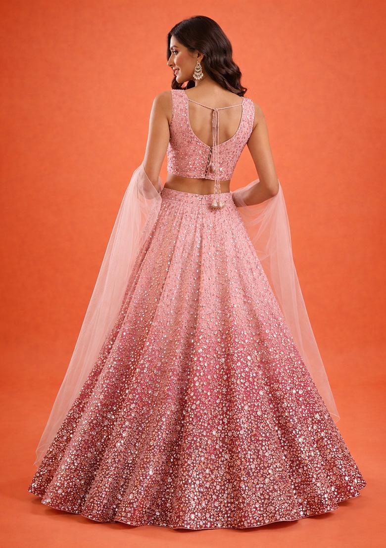 Pink Sequin Tissue Lehenga Set - Indya
