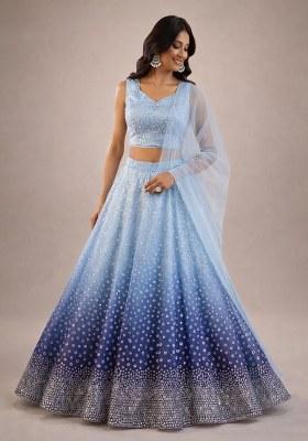 Blue Sequin Tissue Lehenga Set