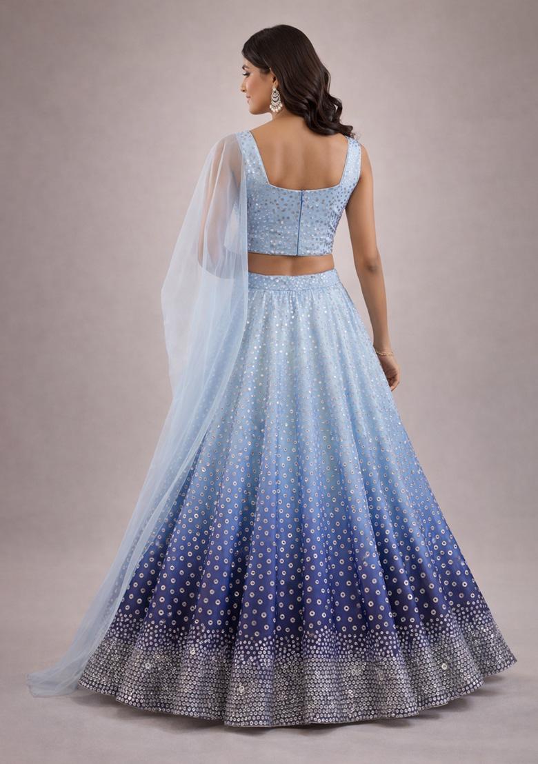 Blue Sequin Tissue Lehenga Set - Indya