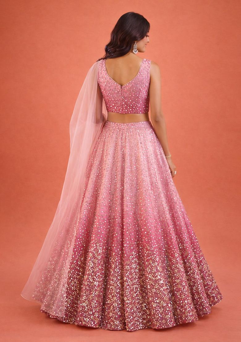 Pink Sequin Tissue Lehenga Set - Indya