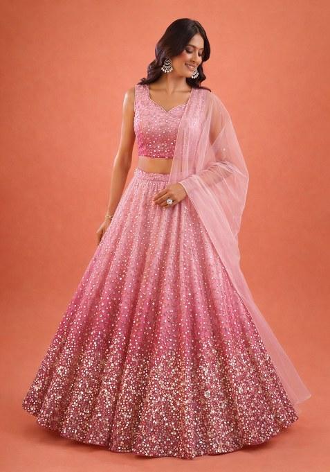 Pink Sequin Tissue Lehenga Set