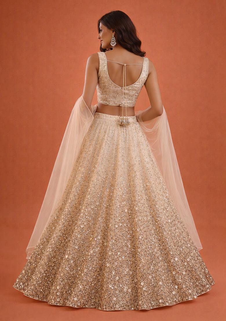 Ivory Sequin Tissue Lehenga Set - Indya